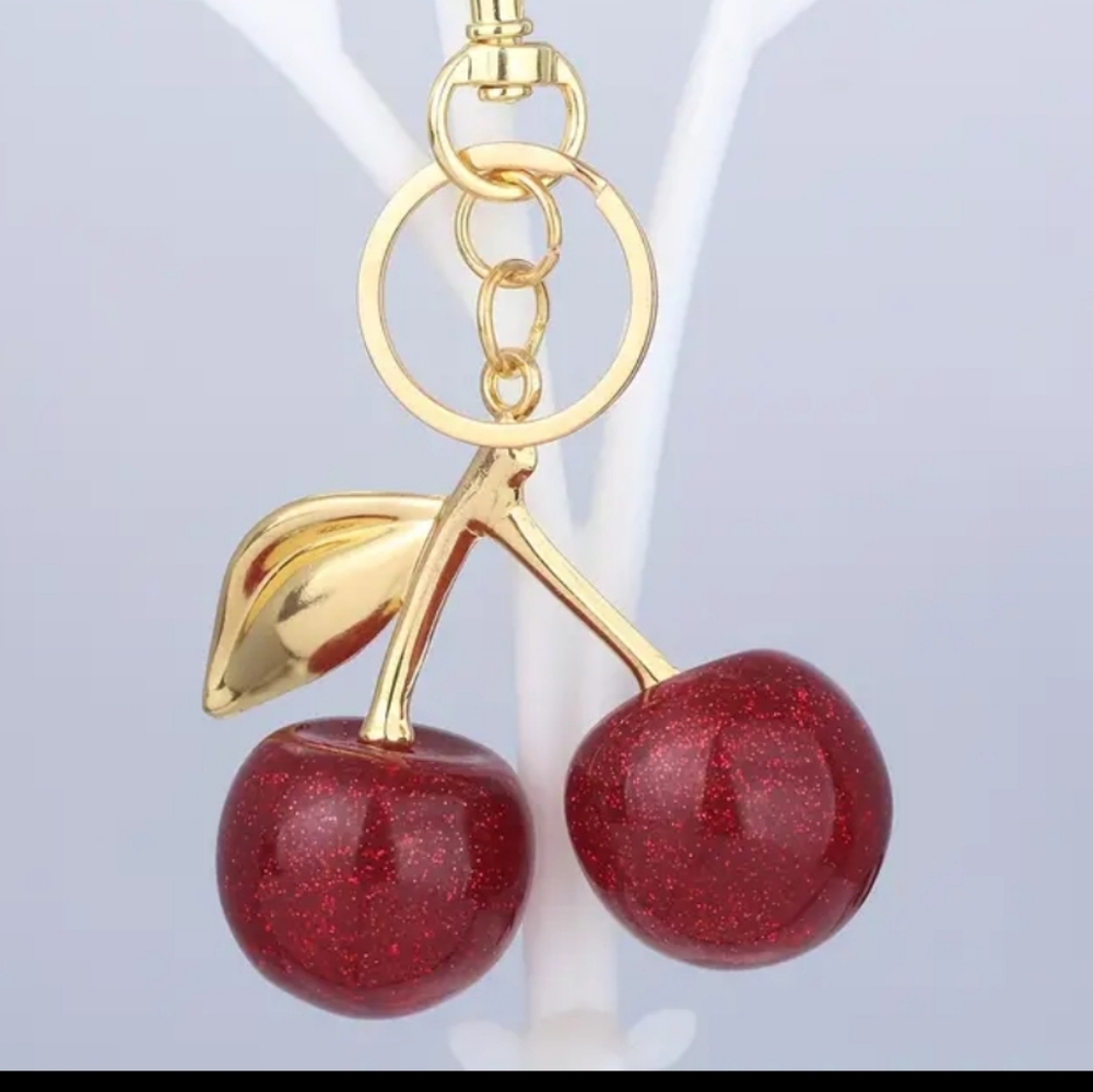 Cherry Keychain High Quality Resin Yellow Gold Hardward Bag Charm Red Cherry 🍒 - Picture 4 of 7